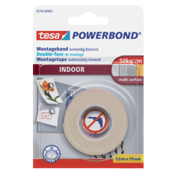 Dubbelzijdig montagetape tesa® Powerbond Indoor 1,5mx19mm wit