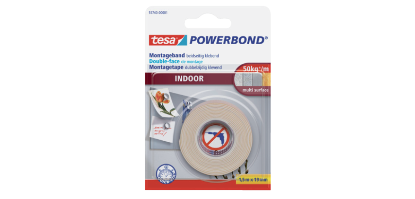 Doppelseitiges tesa® Powerbond Indoor Montageband 1,5m x 19mm weiß