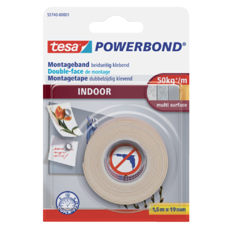 Dubbelzijdig montagetape tesa® Powerbond Indoor 1,5mx19mm wit