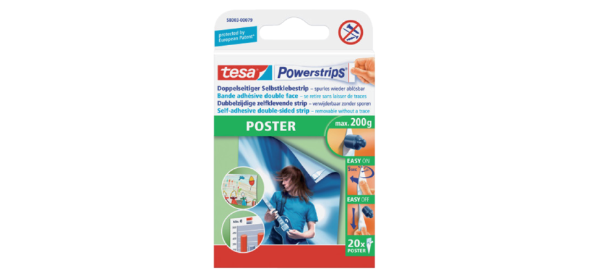 Bande adhésive double face tesa Powerstrips® Poster blister 20 pièces