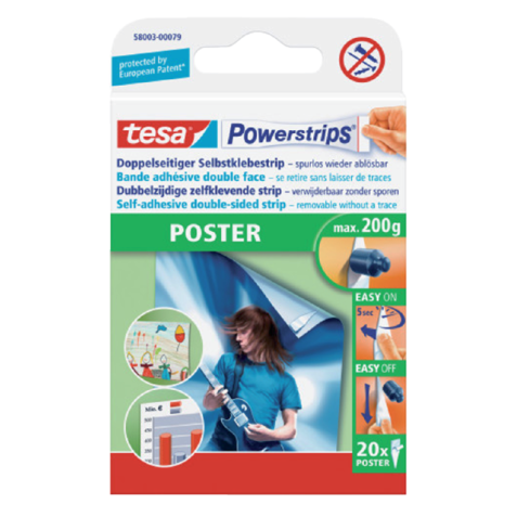 Bande adhésive double face tesa Powerstrips® Poster blister 20 pièces