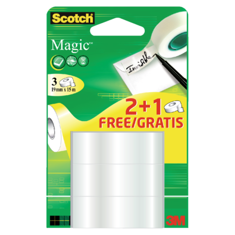Ruban adhésif Scotch Magic 15mx19mm invisible  2+1 gratuit