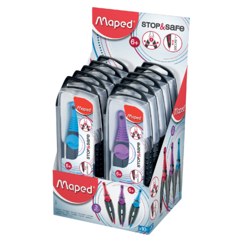 Compas Maped Stop & Safe 3 parties présentoir 10 pièces assorti