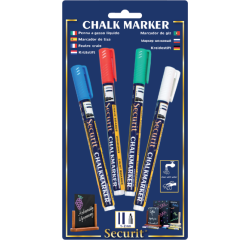 Krijtstift Securit SMA-100 rond 1-2mm wit/blauw/groen/rood blister à 4 stuks