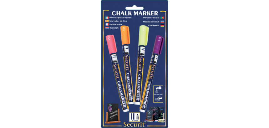 Krijtstift Securit SMA-100 rond 1-2mm geel/oranje/roze/paars blister à 4 stuks
