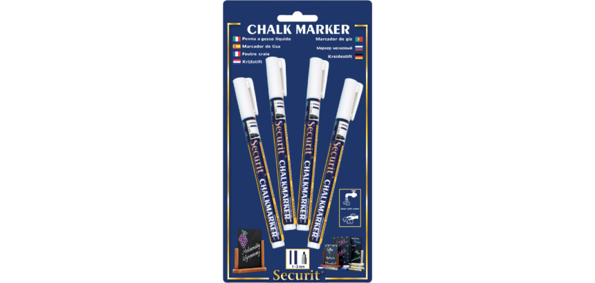 Feutre-craie Securit SMA-100 ogive 1-2mm blanc blister 4 pièces