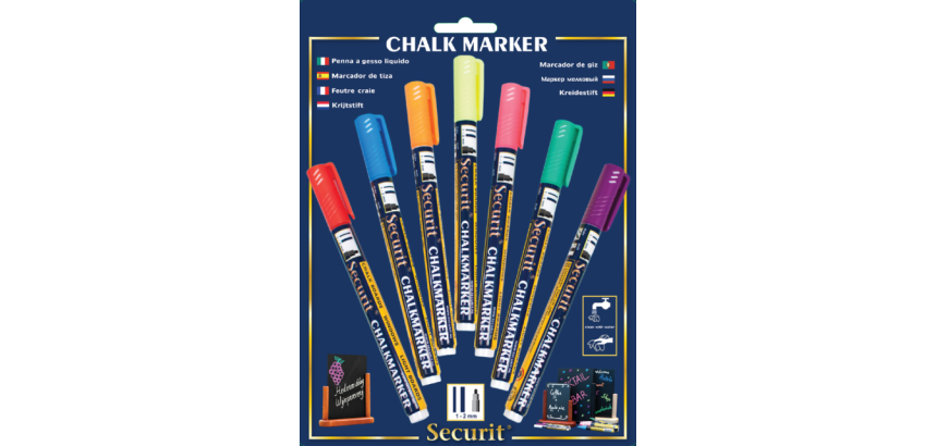 Krijtstift Securit SMA-100 rond ass 1-2mm blister à 7 stuks