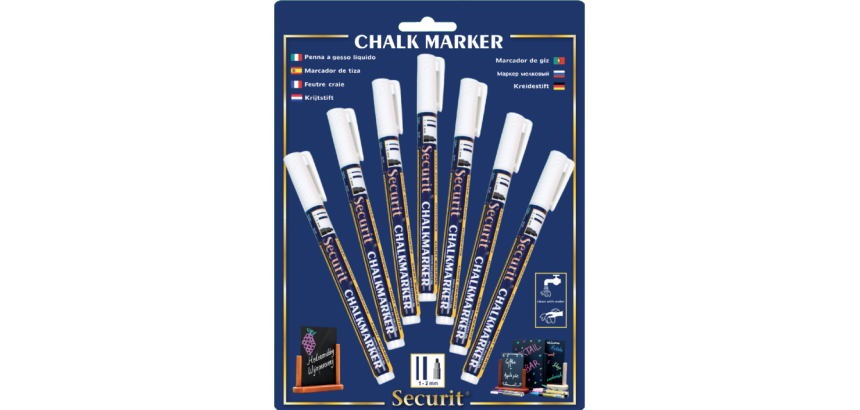 Krijtstift Securit SMA-100 rond wit 1-2mm blister à 7 stuks