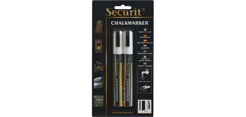 Feutre-craie Securit SMA-510 biseau blanc 2-6mm blister 2 pièces