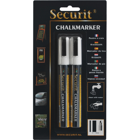 Feutre-craie Securit SMA-510 biseau blanc 2-6mm blister 2 pièces