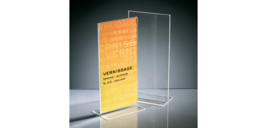 Table display, acrylic, long format, straight