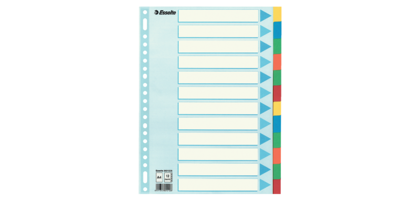 Esselte dividers 12 tabs, 220 g/m² cardboard