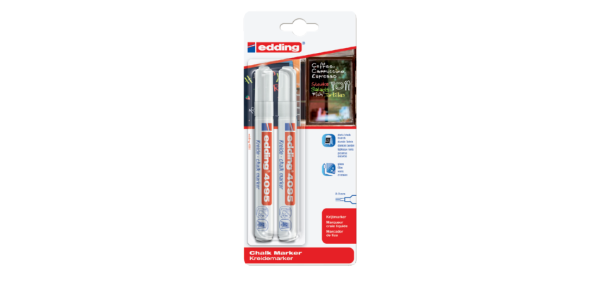 Krijtstift edding 4095 rond 2-3mm wit blister à 2 stuks