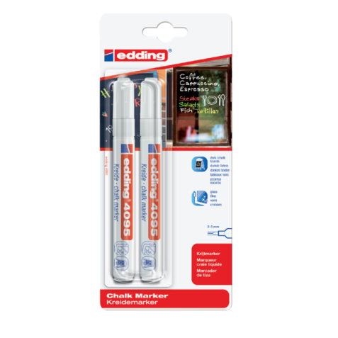 Krijtstift edding 4095 rond 2-3mm wit blister à 2 stuks