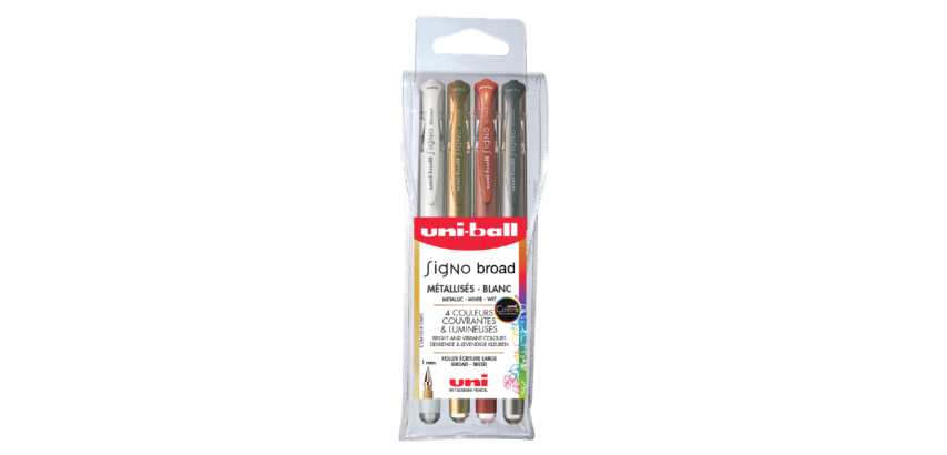 Roller gel Uni-ball Signo Large Métallic étui 4 pièces assorti