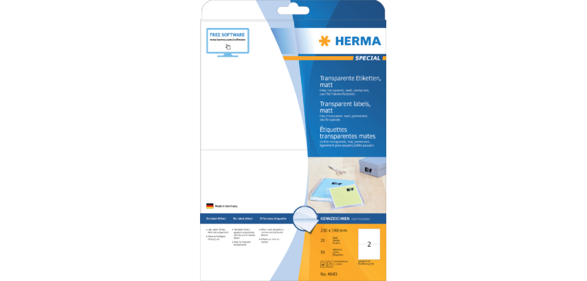 Etiket HERMA 4683 210x148mm transparant mat 50 stuks