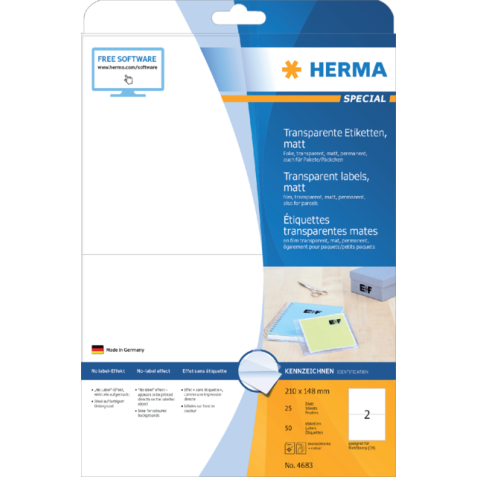 Etiquette HERMA 4683 210x148mm blanc mat 50 pièces