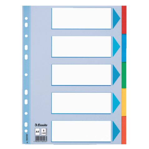 Intercalaire Esselte Standart A4 5 onglets 11 perf carton assorti