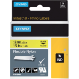 Labeltape Dymo Rhino industrieel nylon 12mm zwart op geel