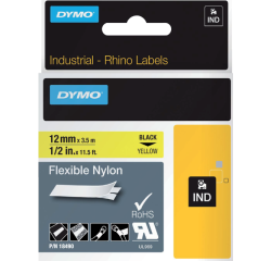 Ruban Dymo Rhino Industriel nylon 12mmx3,5m noir sur jaune