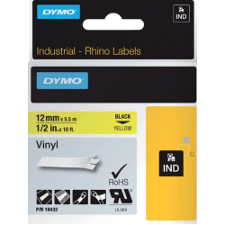 Ruban Dymo Rhino Industriel vinyle 12mmx5,5m noir sur jaune