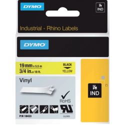 Ruban Dymo Rhino Industriel vinyle 19mmx5,5m noir sur jaune