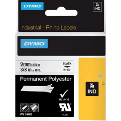 Labeltape Dymo Rhino industrieel polyester 9mm zwart op wit