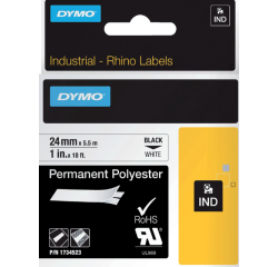 Ruban Dymo Rhino Industriel polyester 24mmx5,5m noir sur blanc