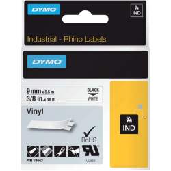 Ruban Dymo Rhino  industriel vinyle 9mmx5,5m noir sur blanc