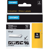 Labeltape Dymo Rhino industrieel vinyl 12mm wit op zwart