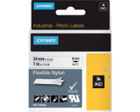 Labeltape Dymo Rhino industrieel nylon 24mm zwart op wit