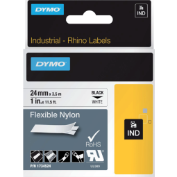 Labeltape Dymo Rhino industrieel nylon 24mm zwart op wit