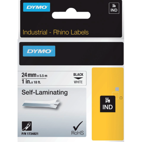 Labeltape Dymo Rhino industrieel zelflaminerend 24mm zwart op wit