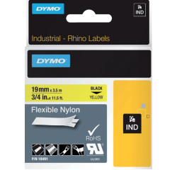 Ruban Dymo Rhino Industriel nylon 19mmx3,5m noir sur jaune