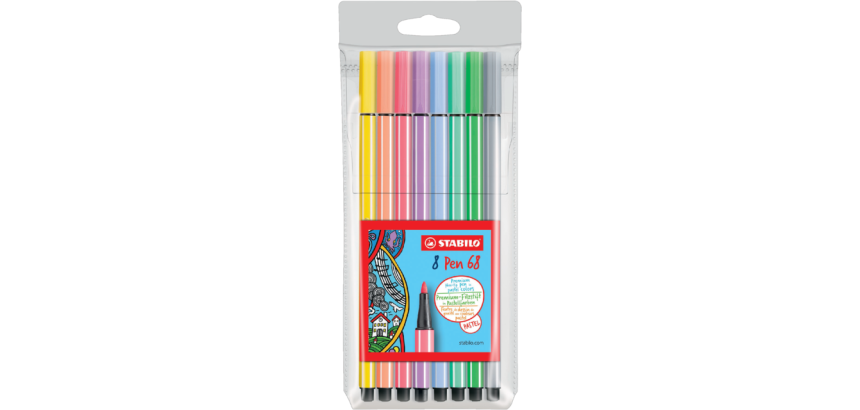 Viltstift STABILO Pen 68 medium pastel assorti etui à 8 stuks