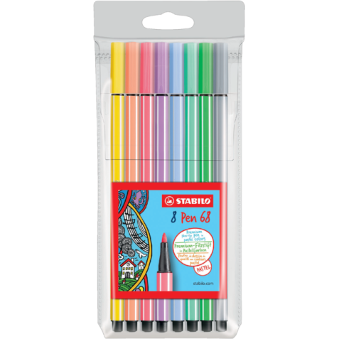 Viltstift STABILO Pen 68 medium pastel assorti etui à 8 stuks