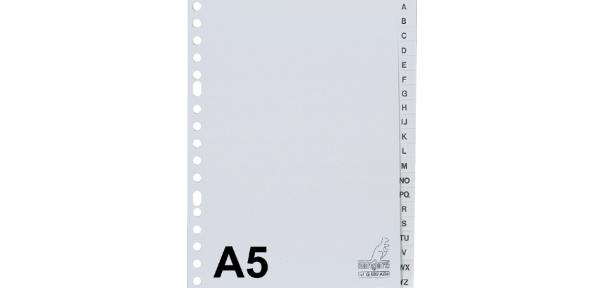 Intercalaire Kangaro G520AZM A5 17 perforations alphabet PP gris