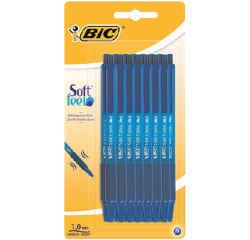 Balpen Bic soft feel clic grip blauw medium blister à 15 stuks