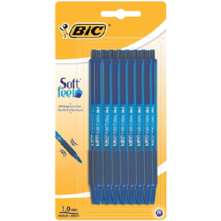 Balpen Bic soft feel clic grip blauw medium blister à 15 stuks