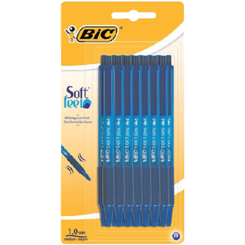 Balpen Bic soft feel clic grip blauw medium blister à 15 stuks