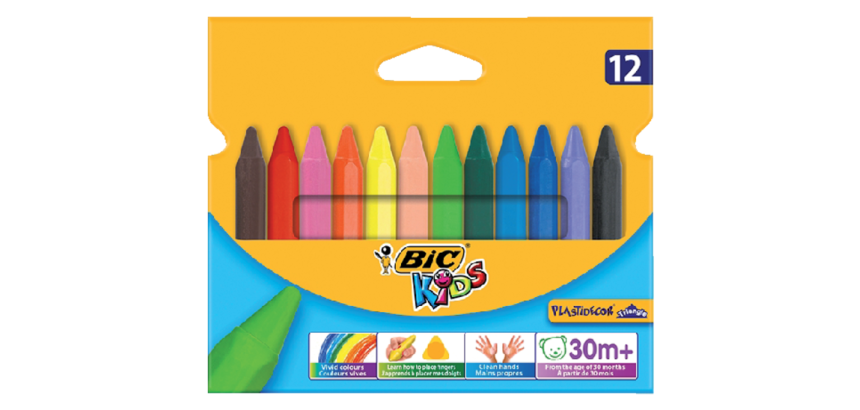 Kleurkrijt BicKids  857 Plastidecor triangel assorti etui à 12st