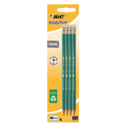 Potlood Bic Evolution ecolutions zeshoekig HB met gumtop blister à 4 stuks