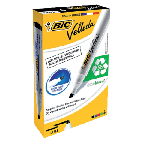 Whiteboardmarker Bic Velleda 1751 schuin large assorti set à 4 stuks