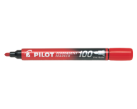 En_marqueur pilot 100 permanent pointe ogive fine 1/4,5mm      tout support resiste a l'eau  coloris rouge