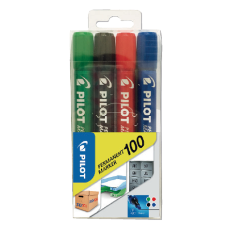 Marqueur PILOT 100 ogive Fin assorti blister 4 pièces