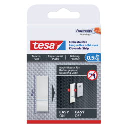 Kleefstrips tesa® behang & pleisterwerk 0,5kg wit 9 stuks