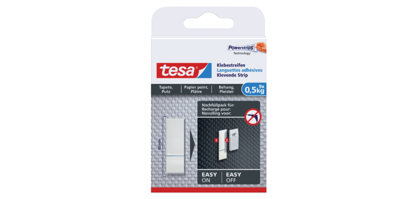 tesa® Adhesive Strip Wallpaper & Plaster 0.5kg White 9 pieces