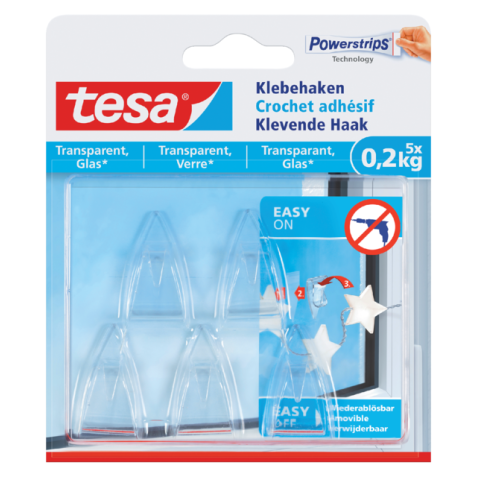 Crochet adhésif tesa® transparent 0,2kg 5 pièces