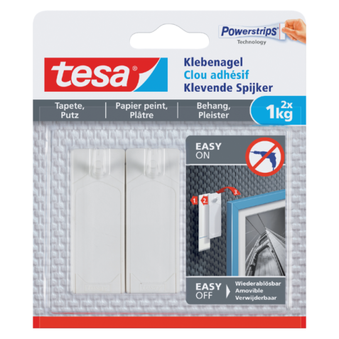 Klevende spijker tesa® behang en pleisterwerk 1kg wit 2 stuks