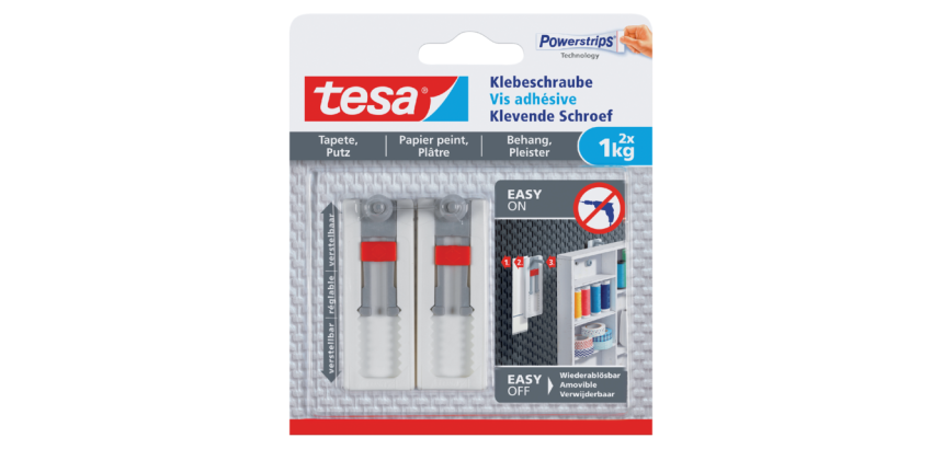 tesa® Adhesive Screw Adjustable for Wallpaper & Plaster 1kg White 2 Pieces